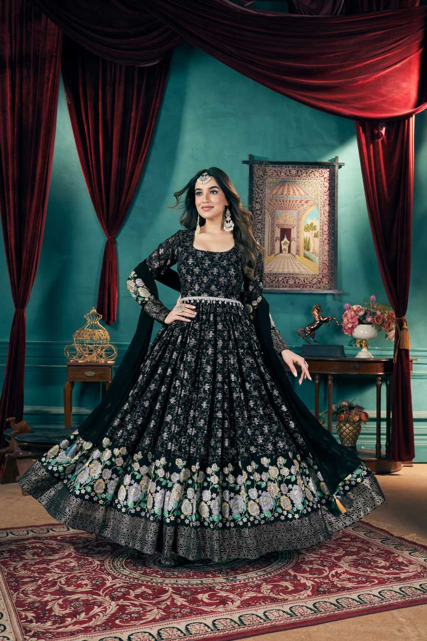 Ynf Faux Georgette KESH417 5024 Gowns Wholesale Long Gowns Georgette Gown Black Gown Manufacturer