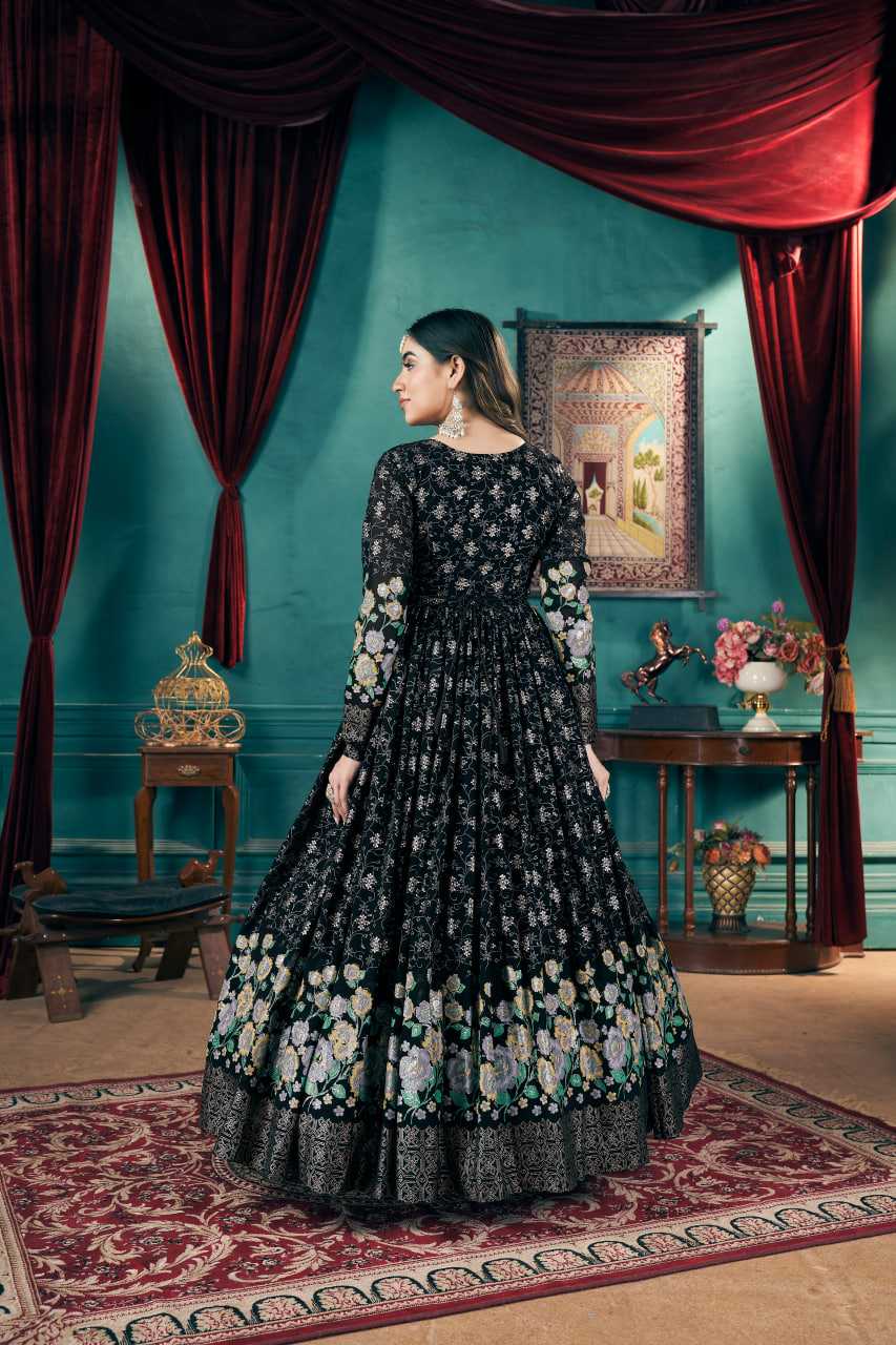 Ynf Faux Georgette KESH417 5024 Gowns Wholesale Long Gowns Georgette Gown Black Gown Manufacturer