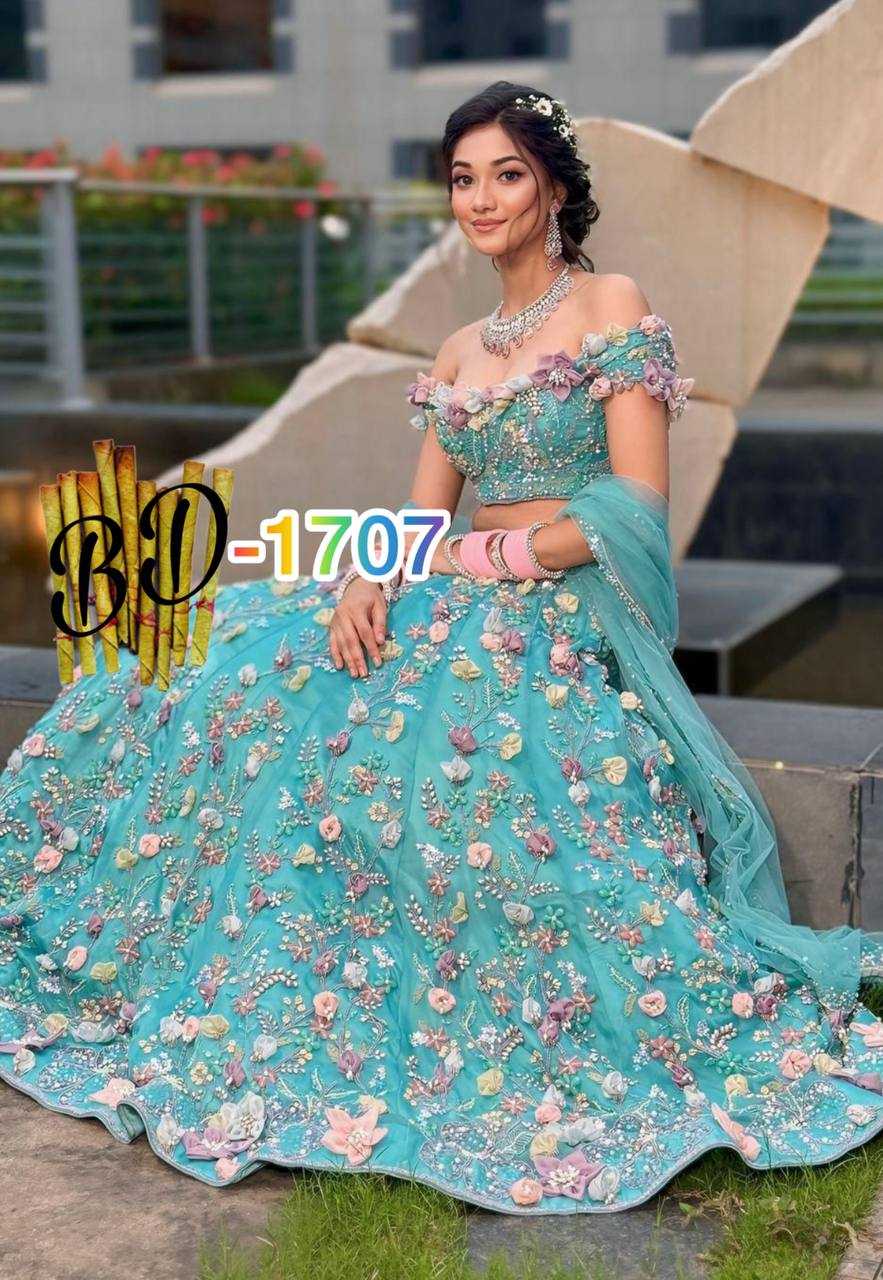 YNF FAUX GEORGETTE RIN108 1707 LEHENGA WHOLESALE EMBROIDERED DESIGNER SEQUINS LEHENGA MANUFACTURER