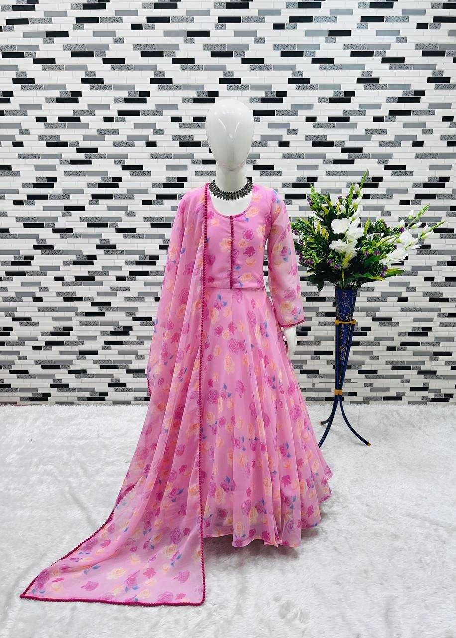 Ynf Faux Georgette RIN154 191 Gowns Wholesale Printed Gowns Georgette Gown Designer Gowns Manufacturer