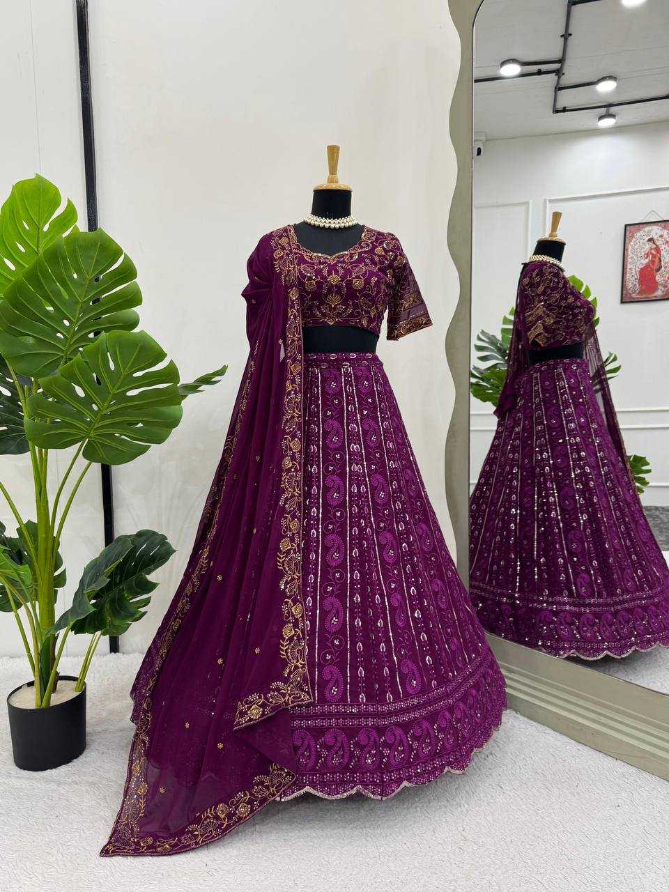 YNF FAUX GEORGETTE RIN162 319 LEHENGAS WHOLESALE GEORGETTE SEQUINS HEAVY LEHENGAS MANUFACTURER