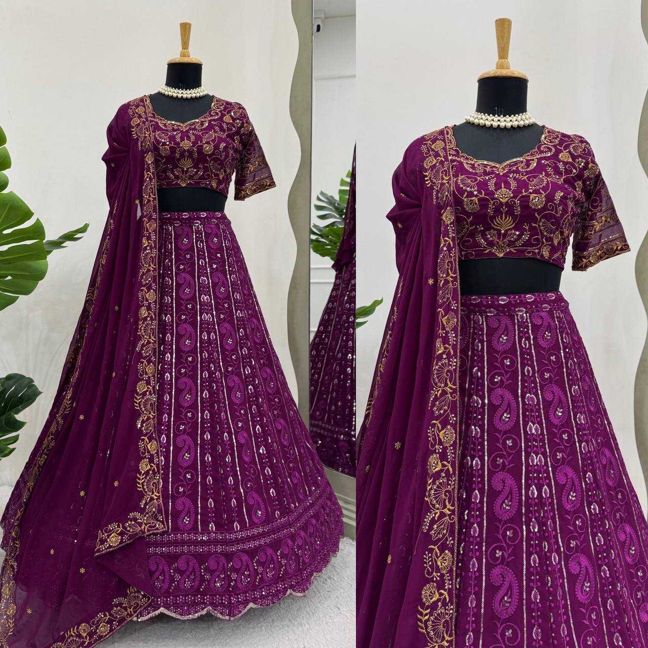 YNF FAUX GEORGETTE RIN162 319 LEHENGAS WHOLESALE GEORGETTE SEQUINS HEAVY LEHENGAS MANUFACTURER