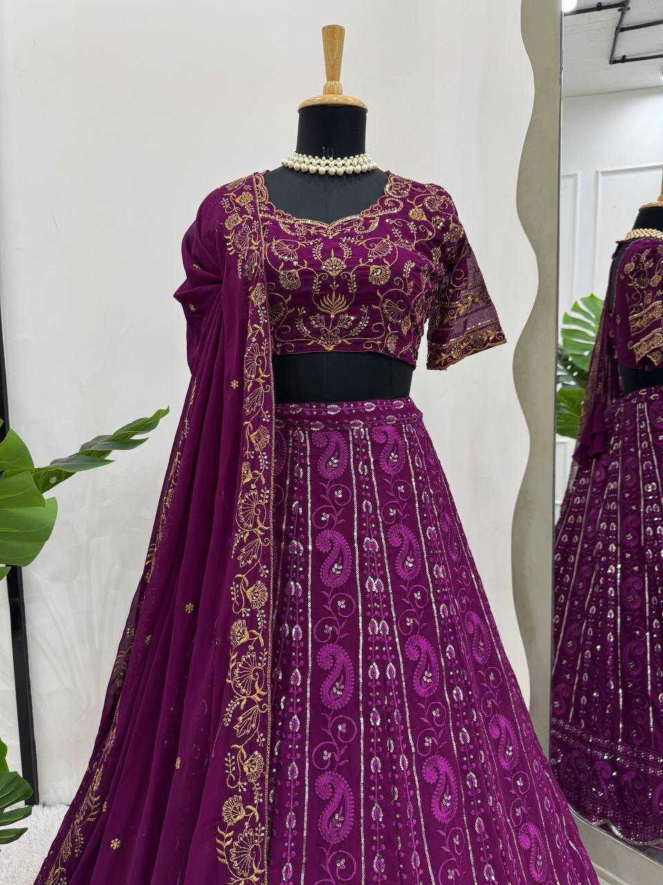 YNF FAUX GEORGETTE RIN162 319 LEHENGAS WHOLESALE GEORGETTE SEQUINS HEAVY LEHENGAS MANUFACTURER