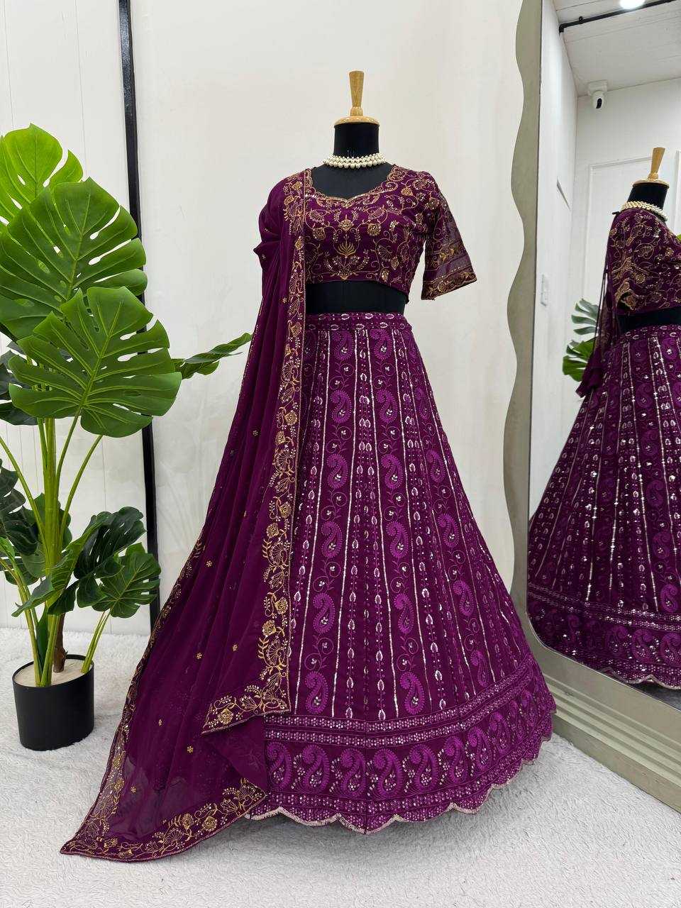 YNF FAUX GEORGETTE RIN162 319 LEHENGAS WHOLESALE GEORGETTE SEQUINS HEAVY LEHENGAS MANUFACTURER