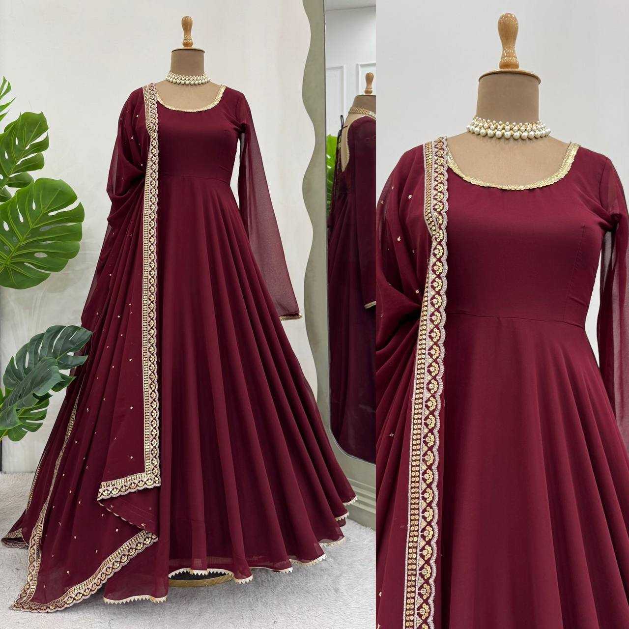 YNF FAUX GEORGETTE RIN169 5807 GOWNS WHOLESALE GEORGETTE ANARKALI LACE GOWN WITH DUPATTA MANUFACTURER