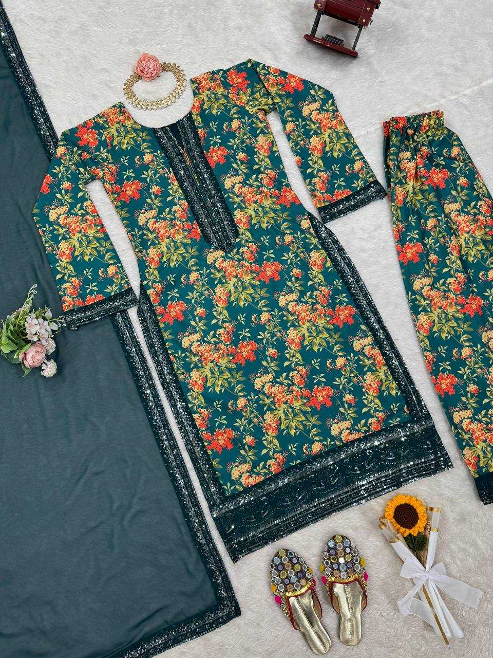 YNF FRENCH SILK RIN169 5811 SUITS & DRESSES WHOLESALE SILK PRINTED PARTY WEAR SUITS MANUFACTURER