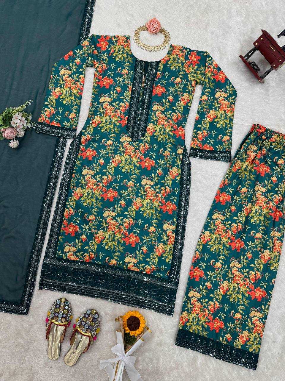 YNF FRENCH SILK RIN169 5811 SUITS & DRESSES WHOLESALE SILK PRINTED PARTY WEAR SUITS MANUFACTURER