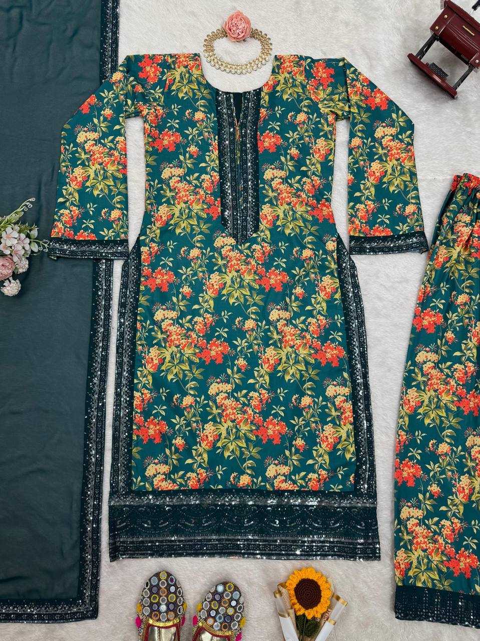 YNF FRENCH SILK RIN169 5811 SUITS & DRESSES WHOLESALE SILK PRINTED PARTY WEAR SUITS MANUFACTURER