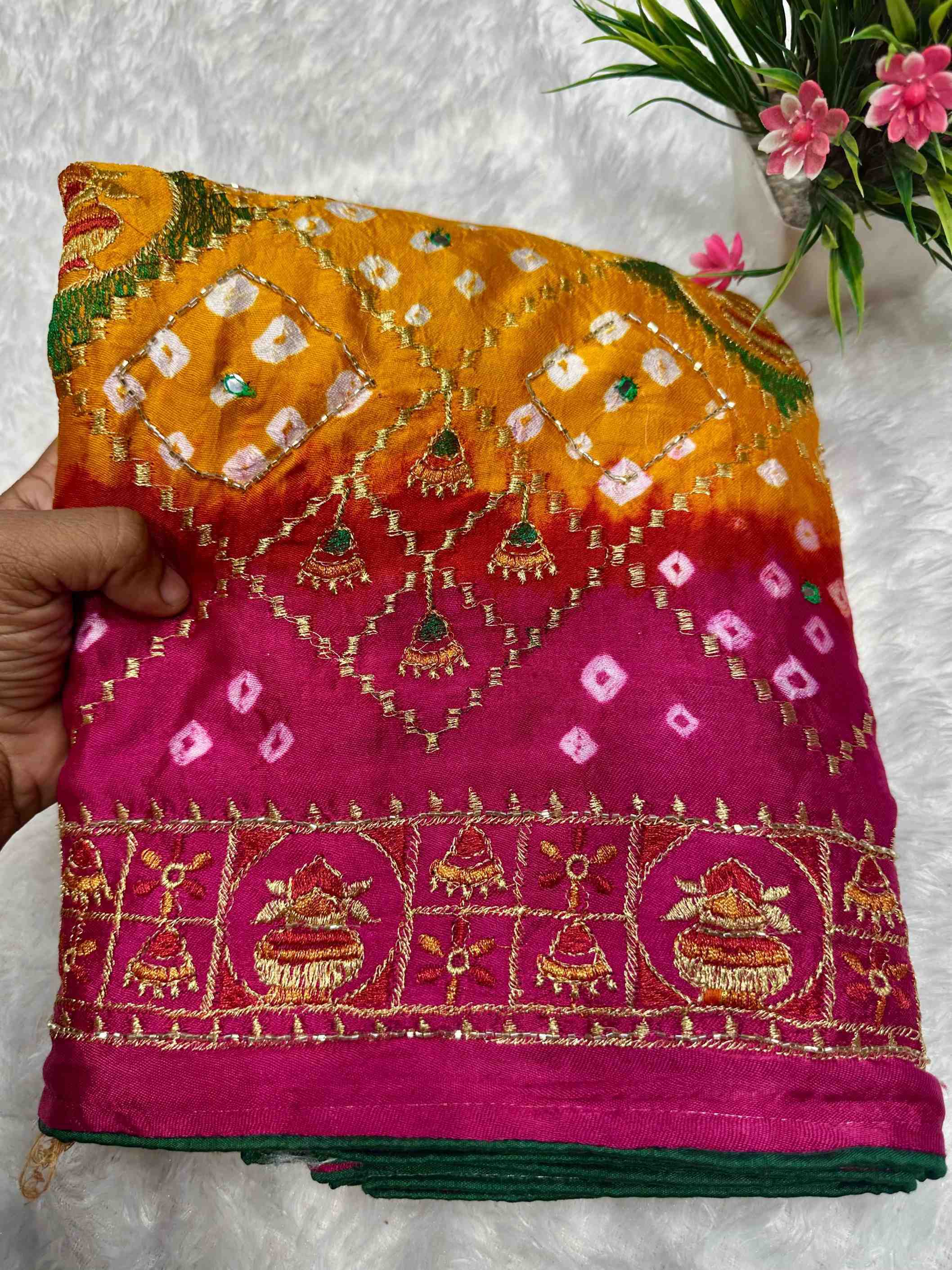 Ynf Gajji Silk KESH155 Gajji Ghantadi Sarees Wholesale Hand Work Sarees Embroidered Sarees Bandhani Bandhej Sarees Manufacturer