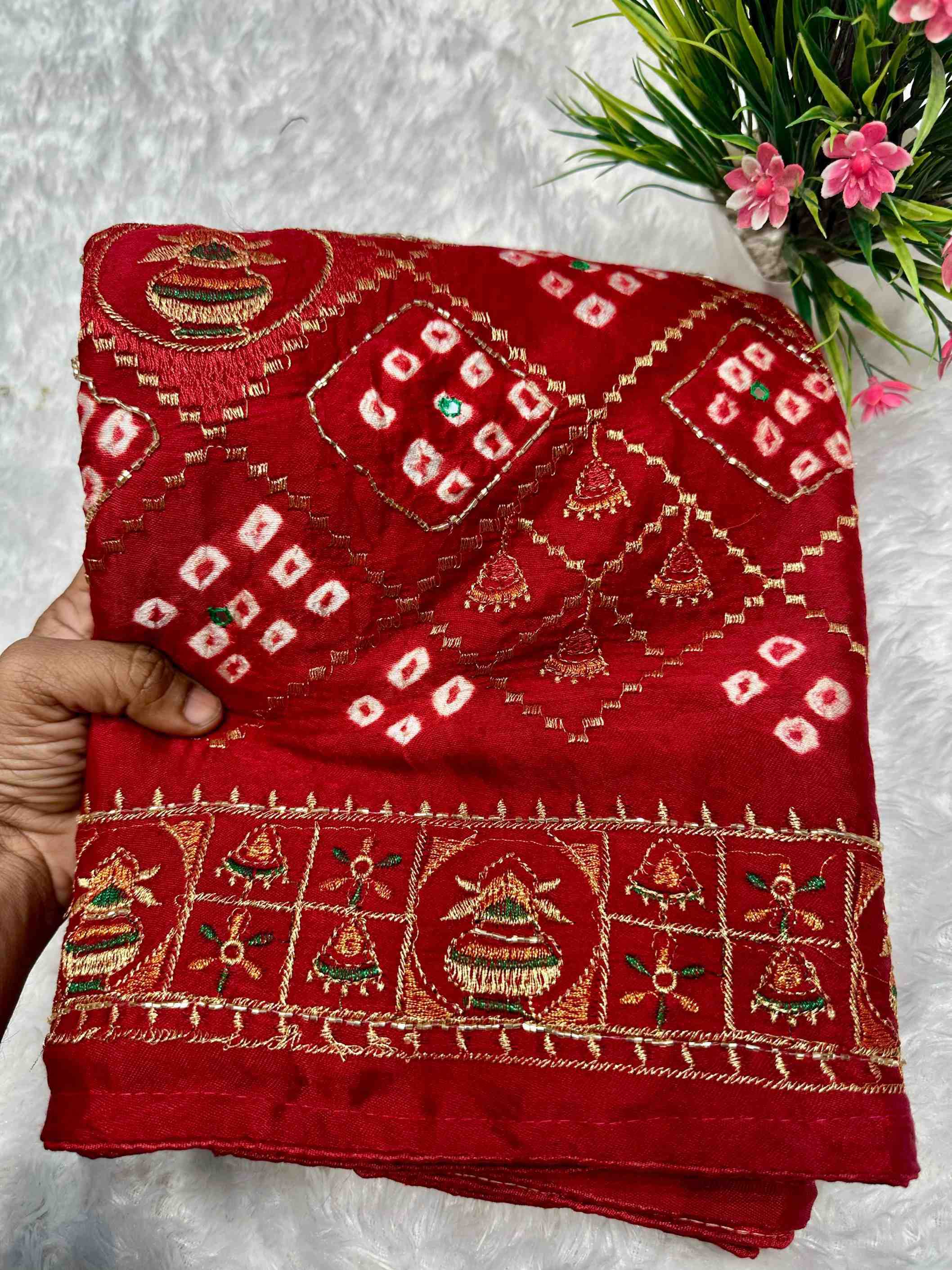 Ynf Gajji Silk KESH155 Gajji Ghantadi Sarees Wholesale Hand Work Sarees Embroidered Sarees Bandhani Bandhej Sarees Manufacturer