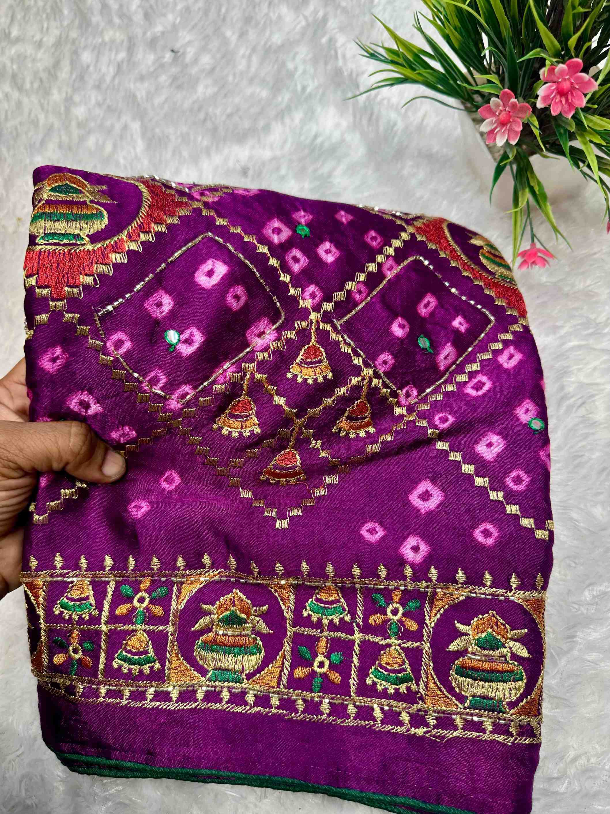 Ynf Gajji Silk KESH155 Gajji Ghantadi Sarees Wholesale Hand Work Sarees Embroidered Sarees Bandhani Bandhej Sarees Manufacturer