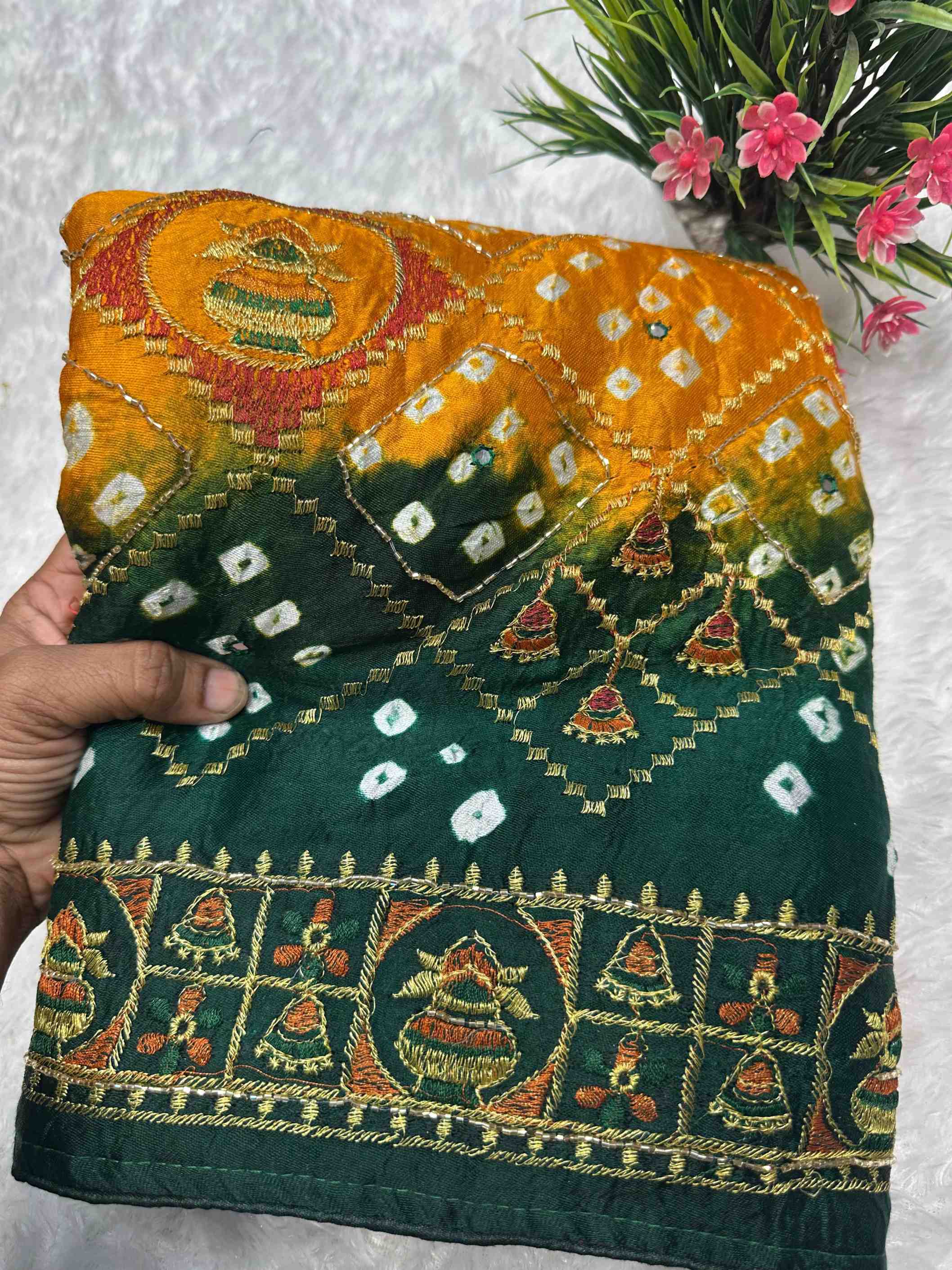 Ynf Gajji Silk KESH155 Gajji Ghantadi Sarees Wholesale Hand Work Sarees Embroidered Sarees Bandhani Bandhej Sarees Manufacturer