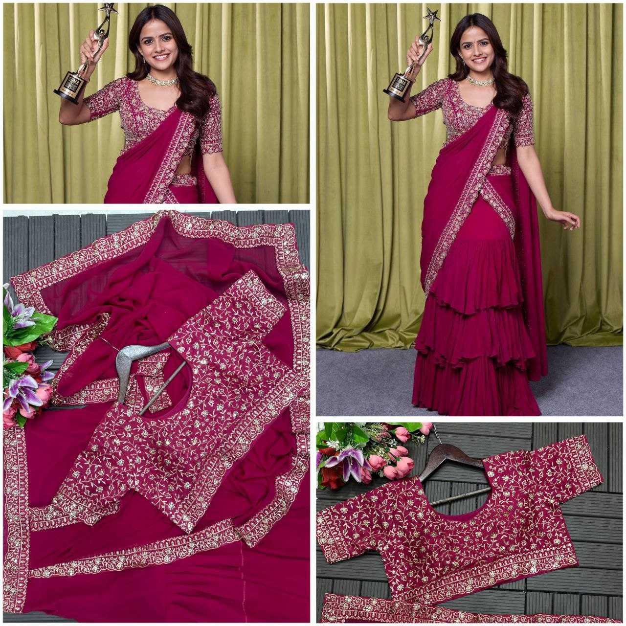 YNF GEORGETTE KESH176 154 LEHENGA SAREES WHOLESALE GEORGETTE EMBROIDERED RUFFLE LEHENGA MANUFACTURER