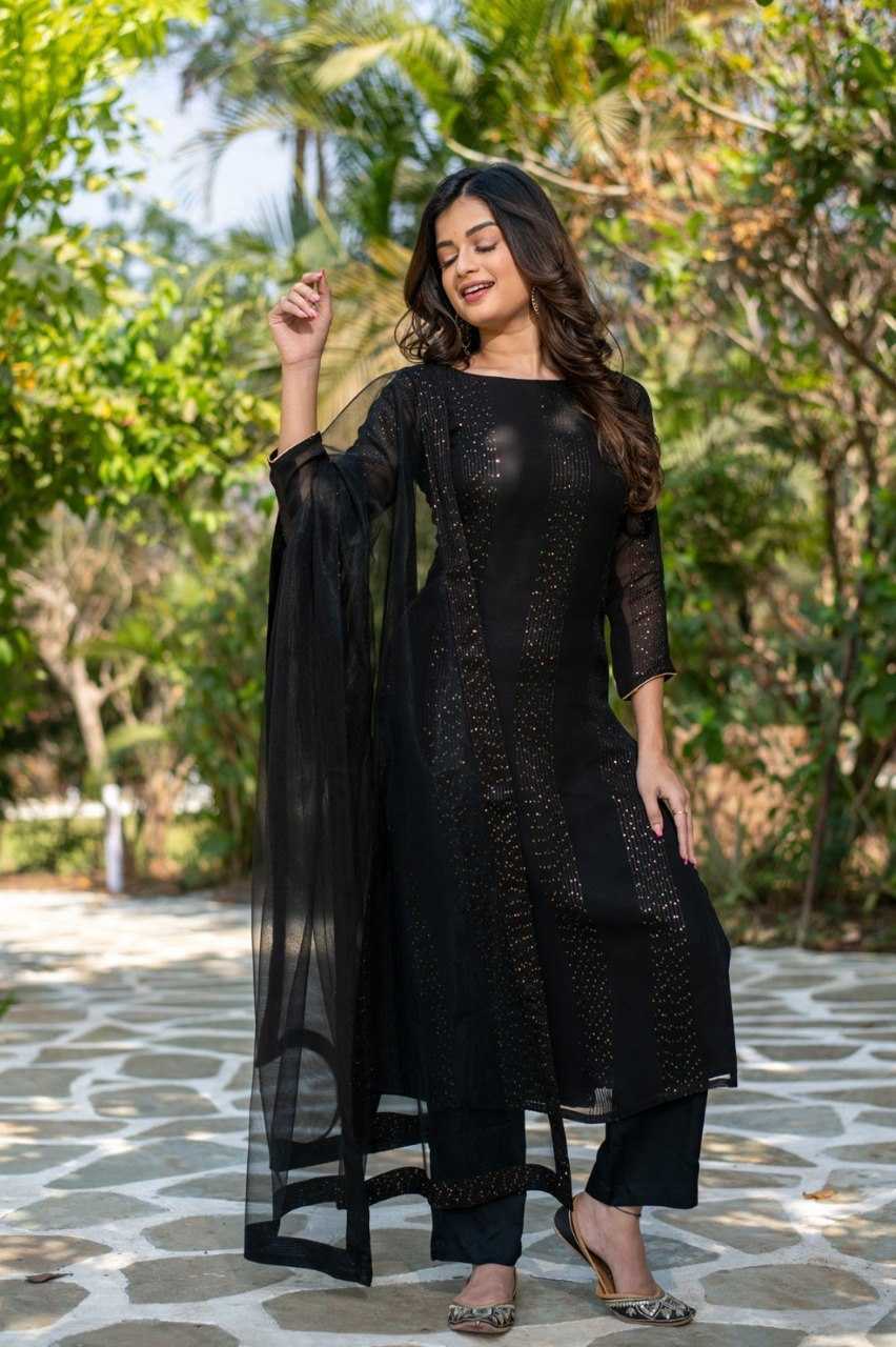 YNF GEORGETTE KESH242 BUMBUM SUITS & DRESSES WHOLESALE PAETY WEAR A-LINE BLACK SUITS MANUFACTURER