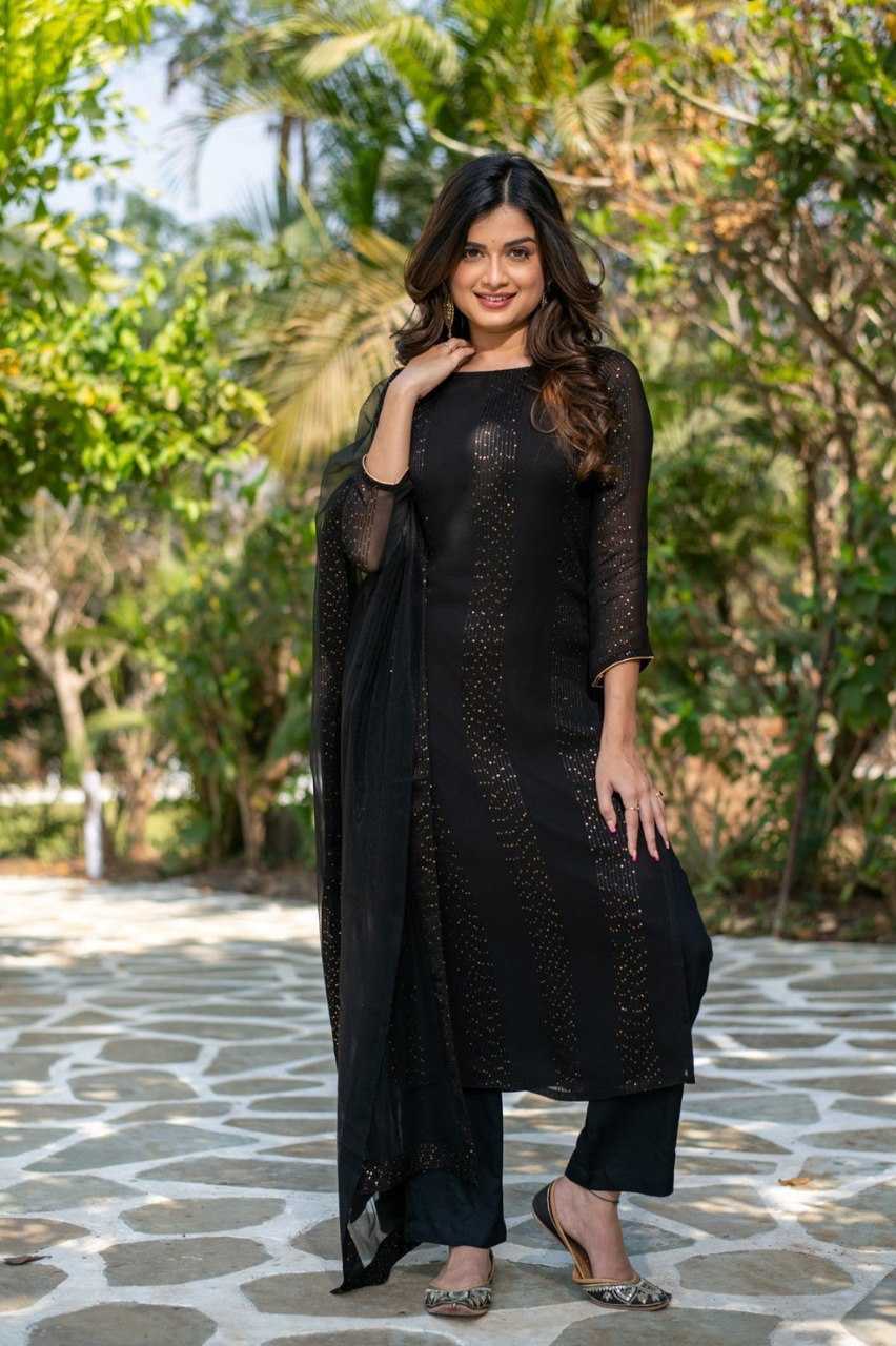 YNF GEORGETTE KESH242 BUMBUM SUITS & DRESSES WHOLESALE PAETY WEAR A-LINE BLACK SUITS MANUFACTURER