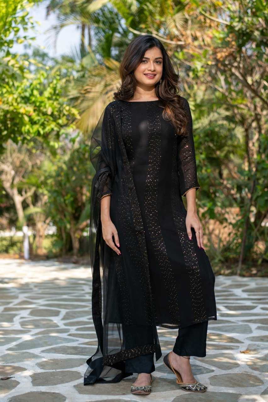 YNF GEORGETTE KESH242 BUMBUM SUITS & DRESSES WHOLESALE PAETY WEAR A-LINE BLACK SUITS MANUFACTURER