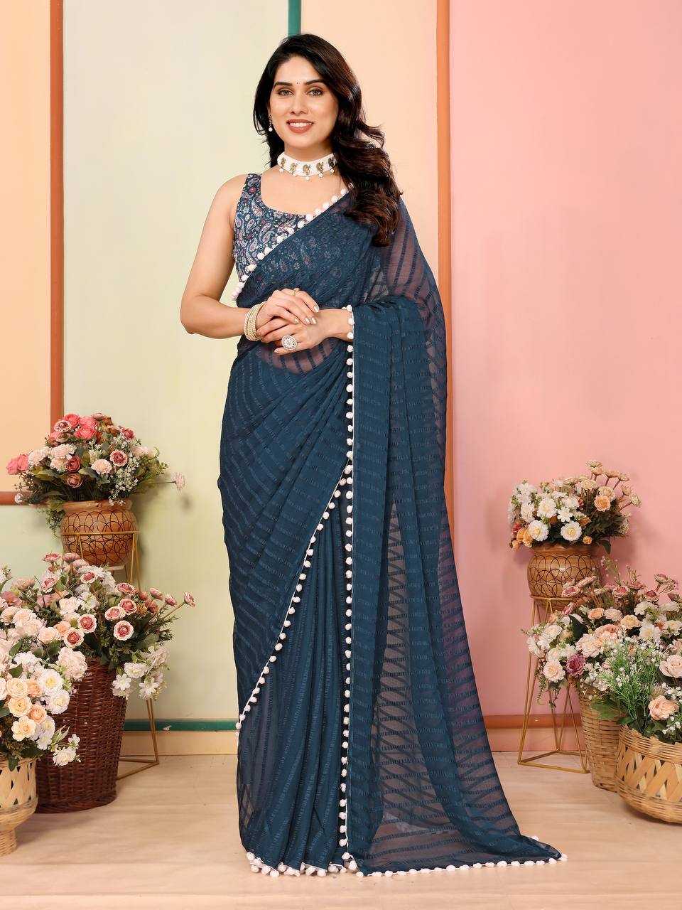 Ynf Georgette KESH245 RNF17 Sarees Wholesale Printed Sarees Georgette Sarees Plain Sarees Manufacturer