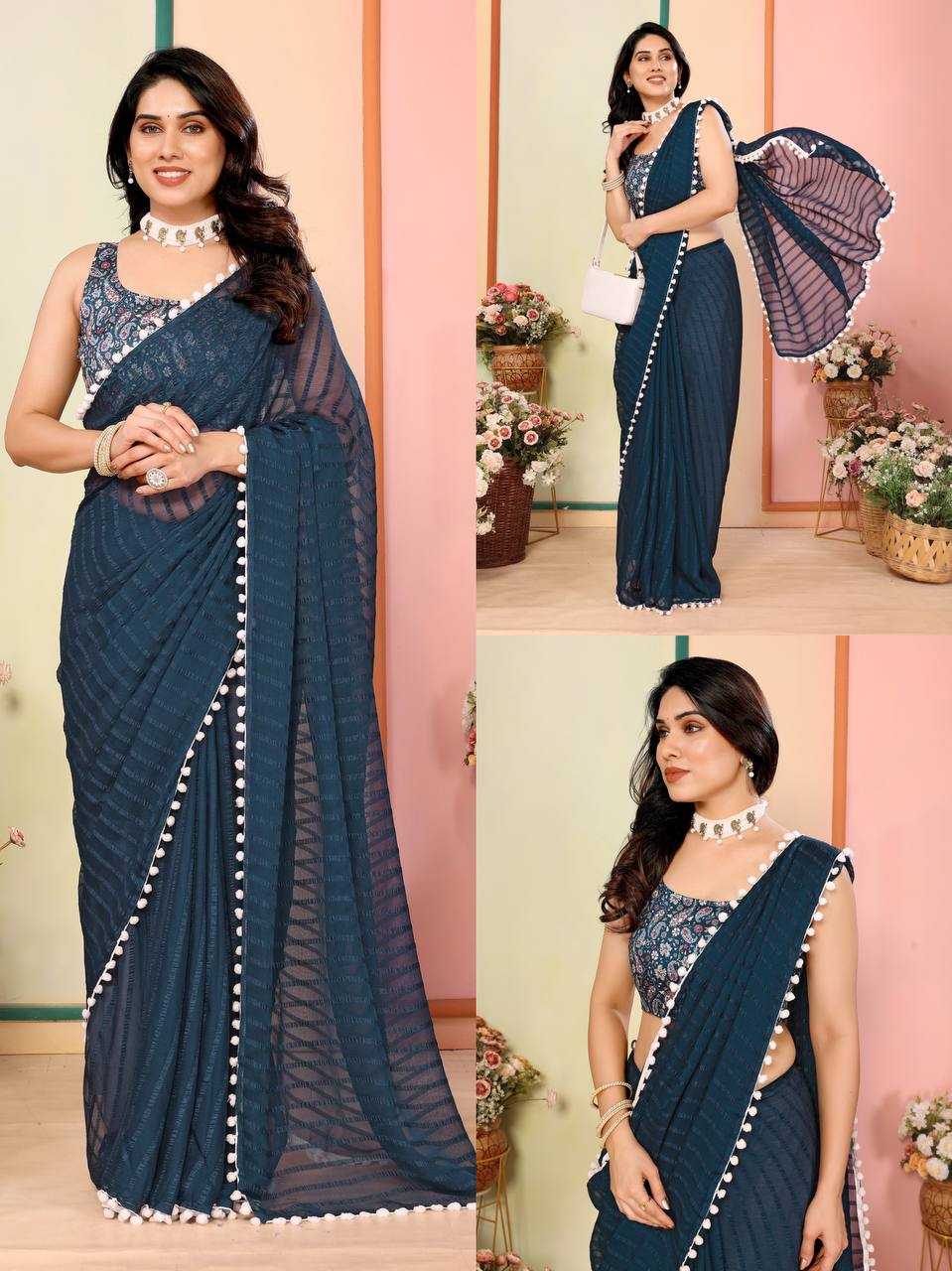 Ynf Georgette KESH245 RNF17 Sarees Wholesale Printed Sarees Georgette Sarees Plain Sarees Manufacturer