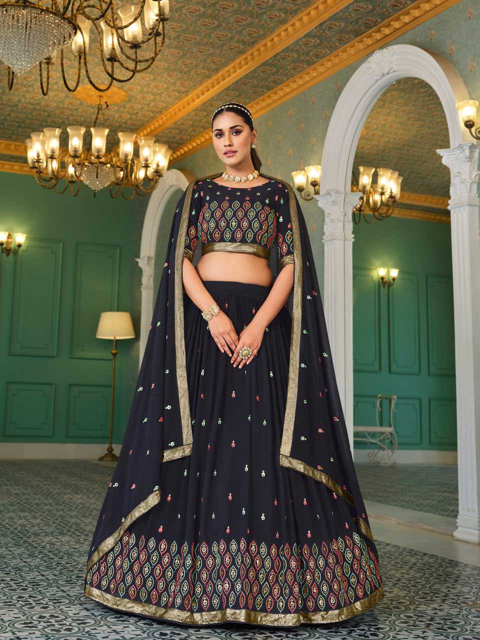 Ynf Georgette KESH417 173 Lehengas Wholesale Embroidered Lehenga Thread Work Lehenga Sequins Lehenga Manufacturer