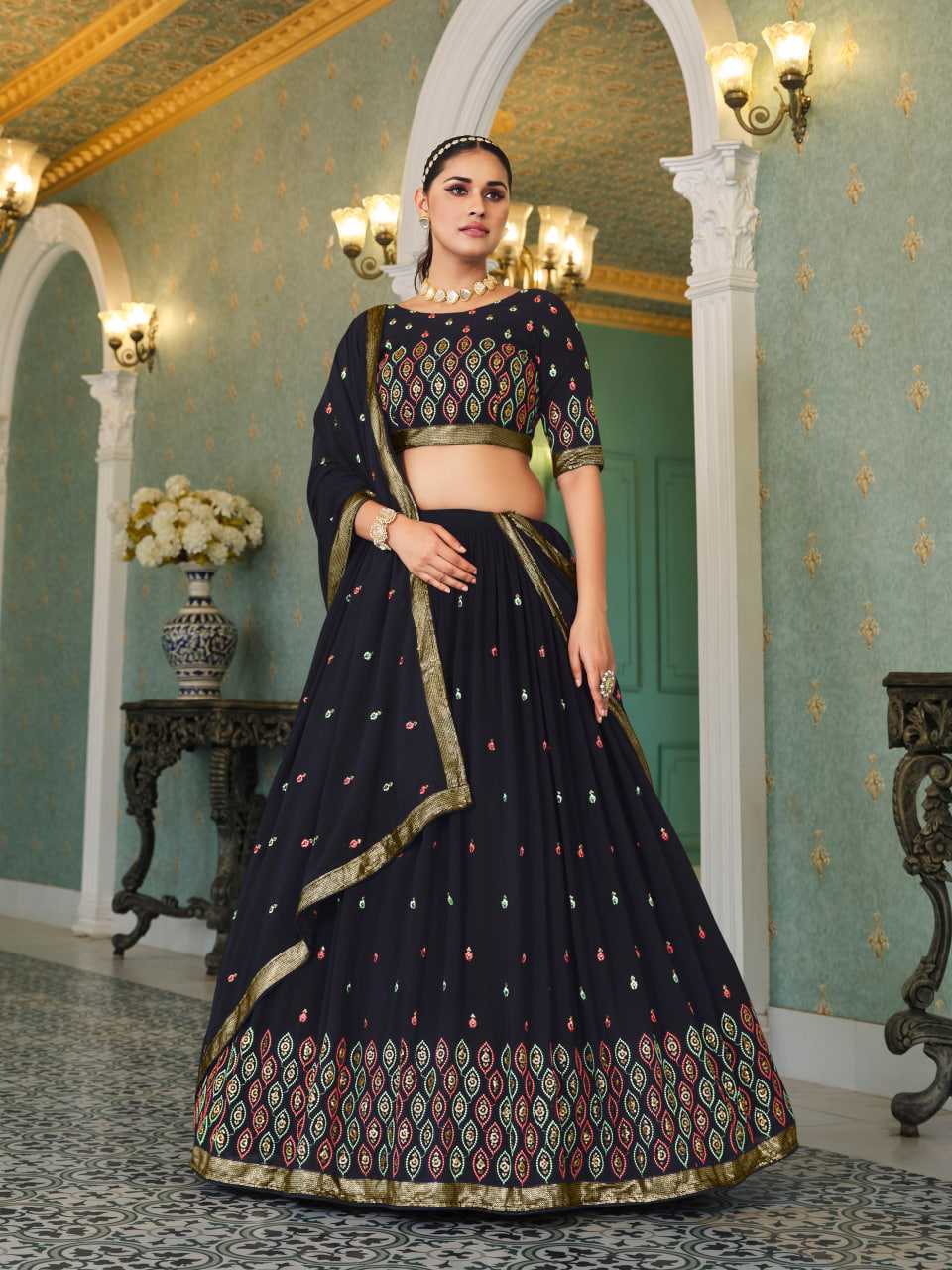 Ynf Georgette KESH417 173 Lehengas Wholesale Embroidered Lehenga Thread Work Lehenga Sequins Lehenga Manufacturer