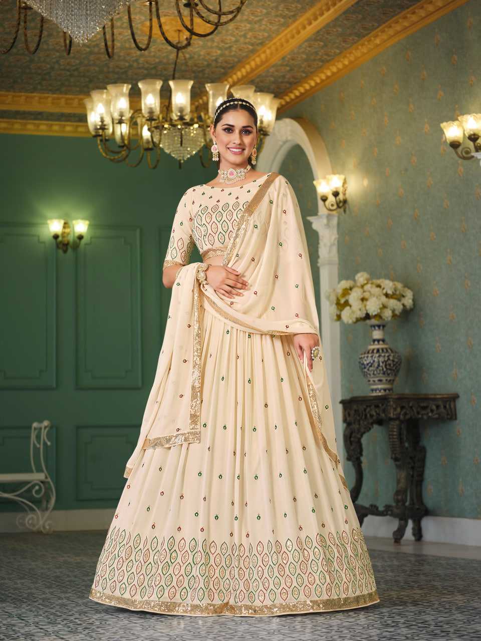 Ynf Georgette KESH417 176 Lehengas Wholesale Embroidered Lehenga Thread Work Lehenga Sequins Lehenga Manufacturer