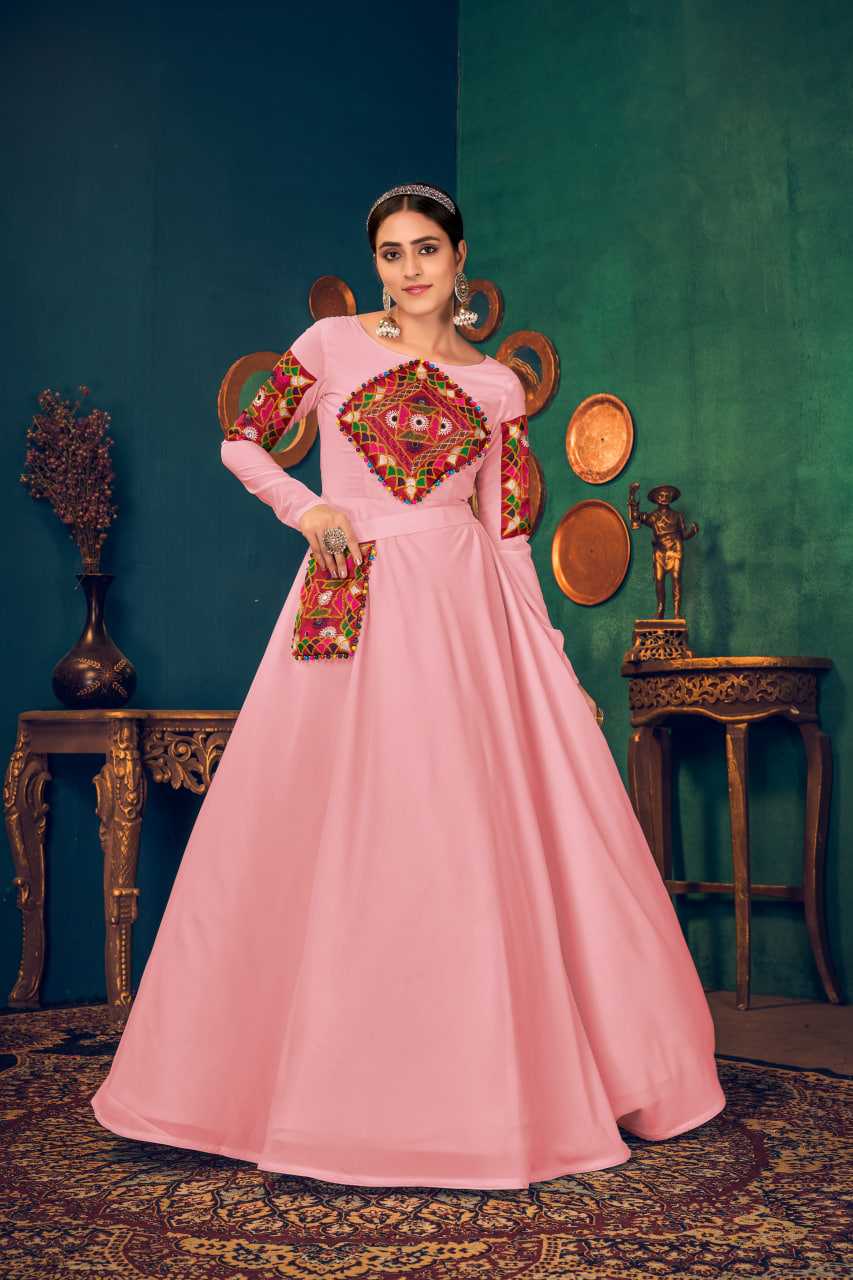 Ynf Georgette KESH417 4621 Gowns Wholesale Embroidery Gowns Georgette Gown Pink Gown Manufacturer