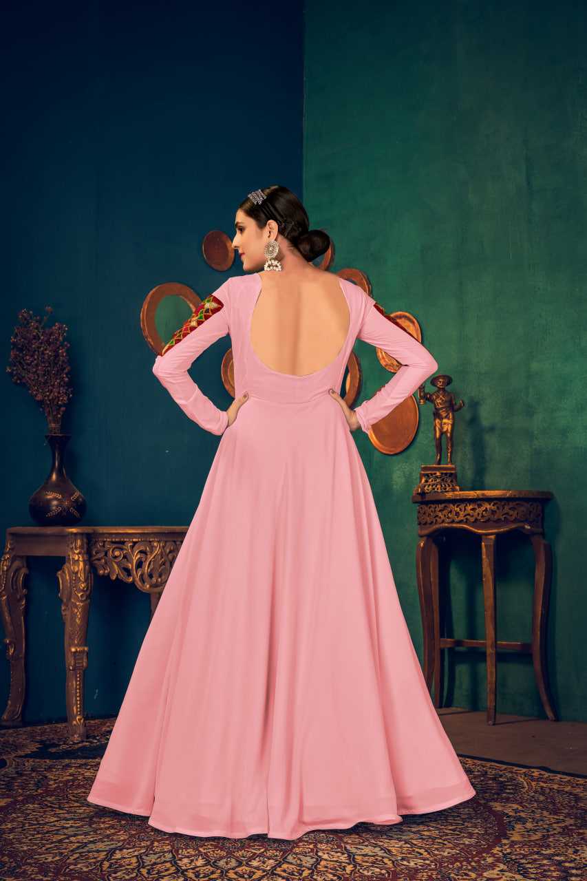 Ynf Georgette KESH417 4621 Gowns Wholesale Embroidery Gowns Georgette Gown Pink Gown Manufacturer