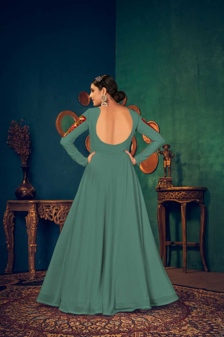 Ynf Georgette KESH417 4628 Gowns Wholesale Embroidery Gowns Georgette Gown Green Gown Manufacturer