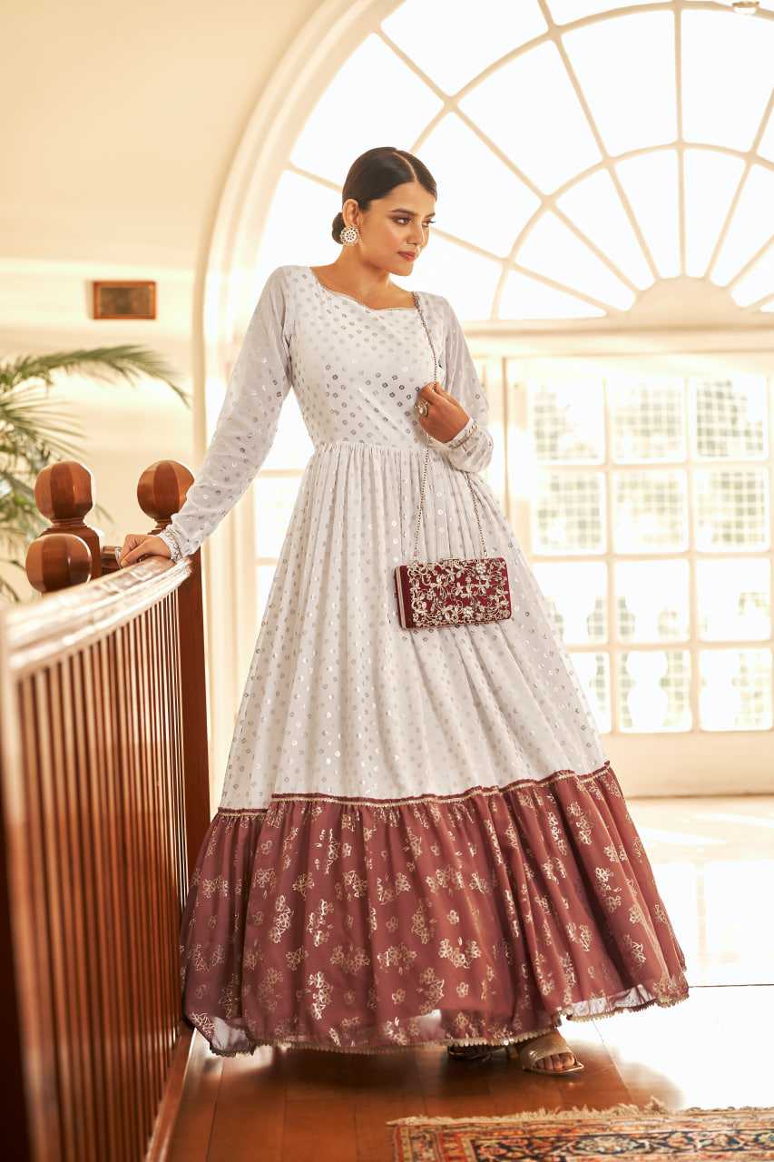 Ynf Georgette KESH417 4707 Gowns Wholesale Long Gowns Georgette Gown Full Sleeve Gowns Manufacturer