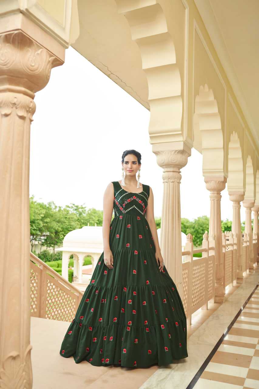 Ynf Georgette KESH417 4781 Gowns Wholesale Embroidery Gowns Georgette Gown Green Gown Manufacturer