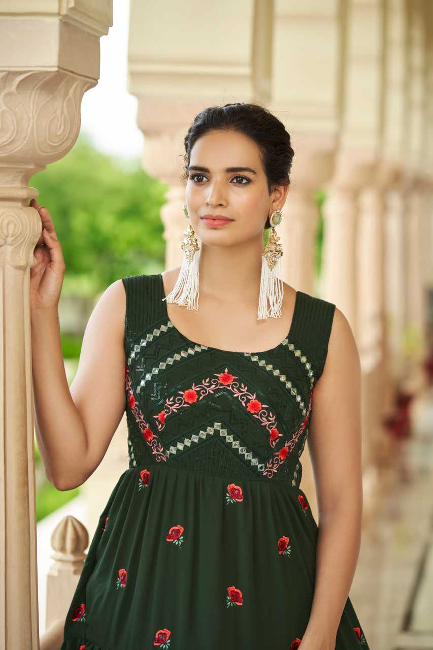 Ynf Georgette KESH417 4781 Gowns Wholesale Embroidery Gowns Georgette Gown Green Gown Manufacturer