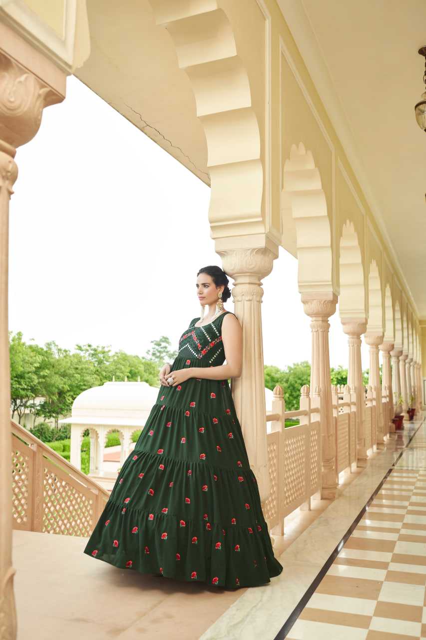 Ynf Georgette KESH417 4781 Gowns Wholesale Embroidery Gowns Georgette Gown Green Gown Manufacturer