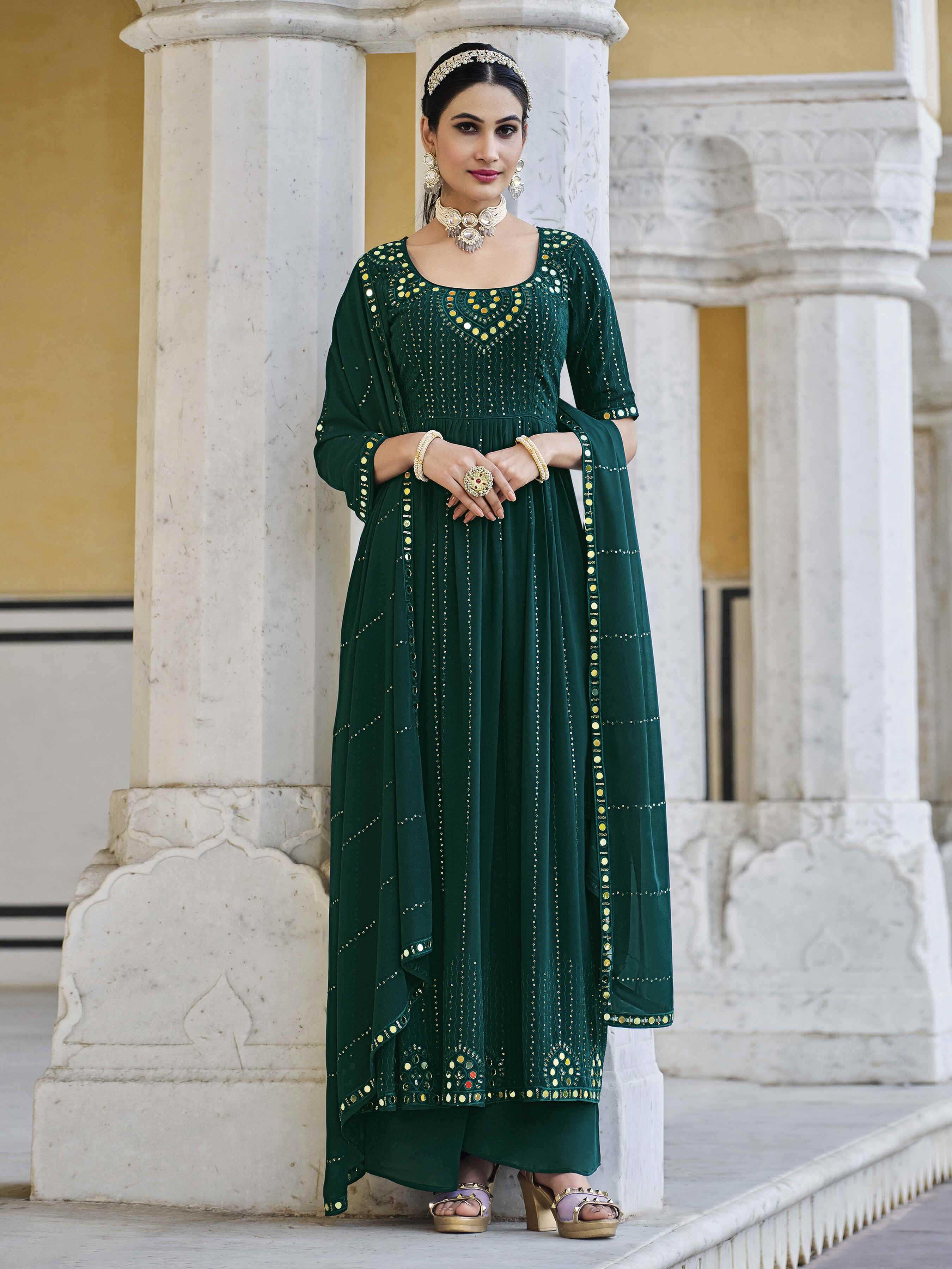 Ynf Georgette KESH417 4884 Suits & Dresses Wholesale Embroidery Suits Georgette Suit Green Salwar Suit Manufacturer