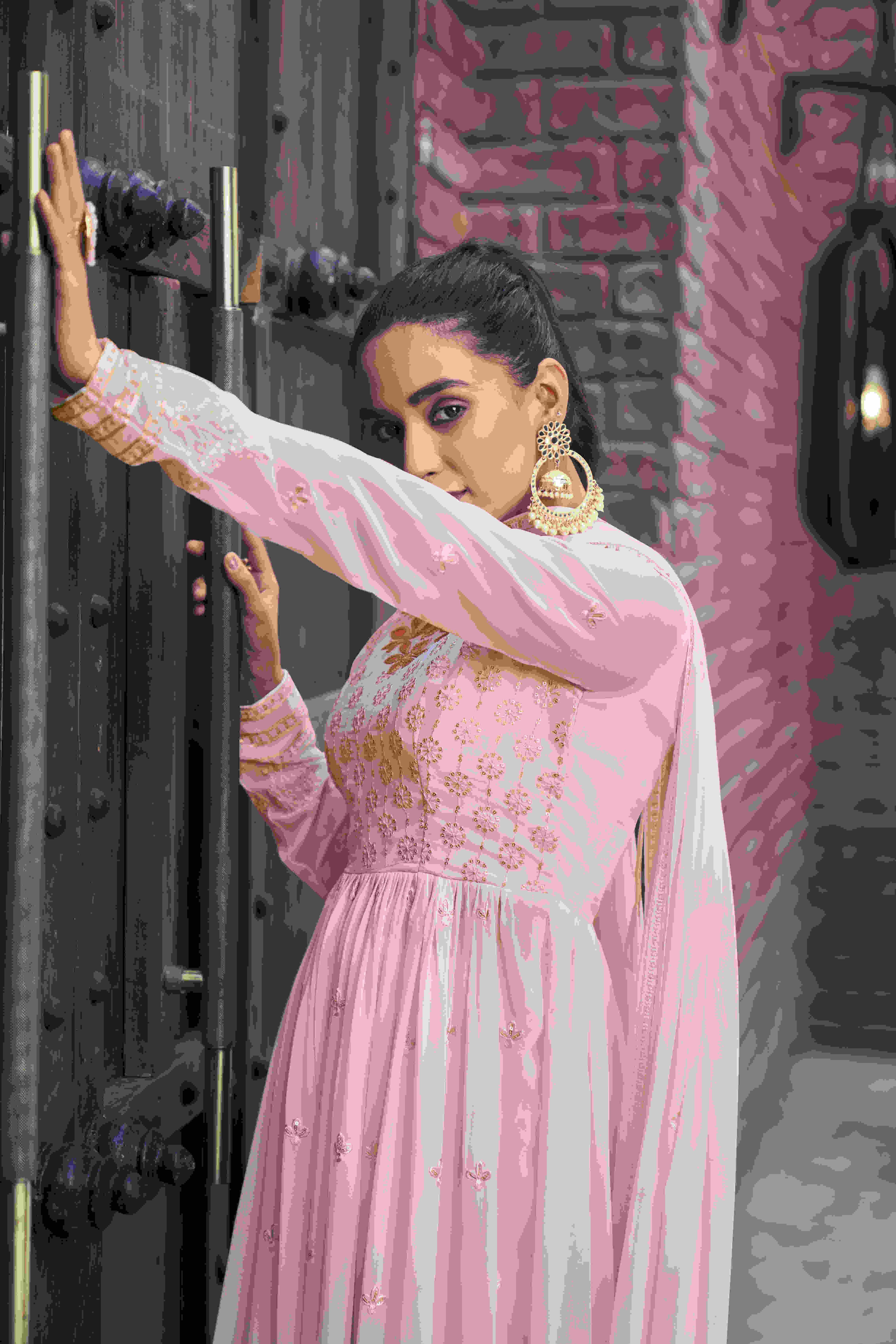 Ynf Georgette KESH417 4924 Suits & Dresses Wholesale Embroidery Suits Georgette Suit Pink Salwar Suit Manufacturer