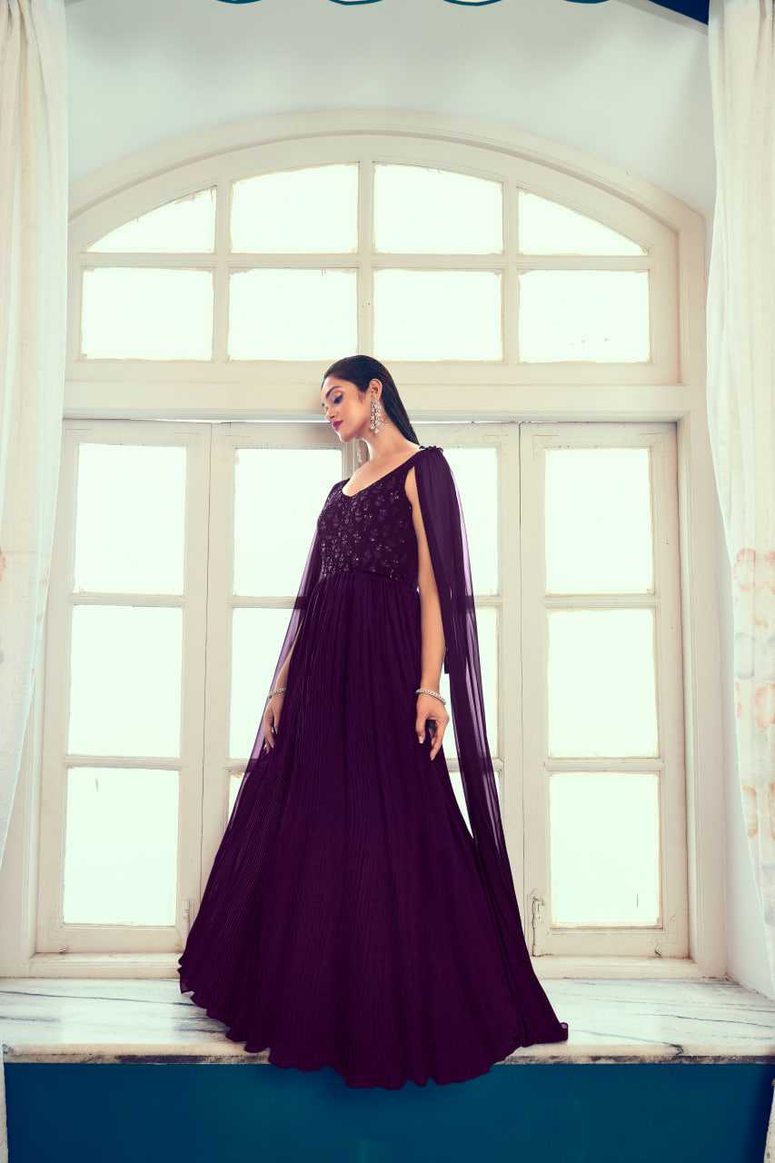 Ynf Georgette KESH417 4961 Gowns Wholesale Long Gowns Georgette Gown Purple Gown Manufacturer