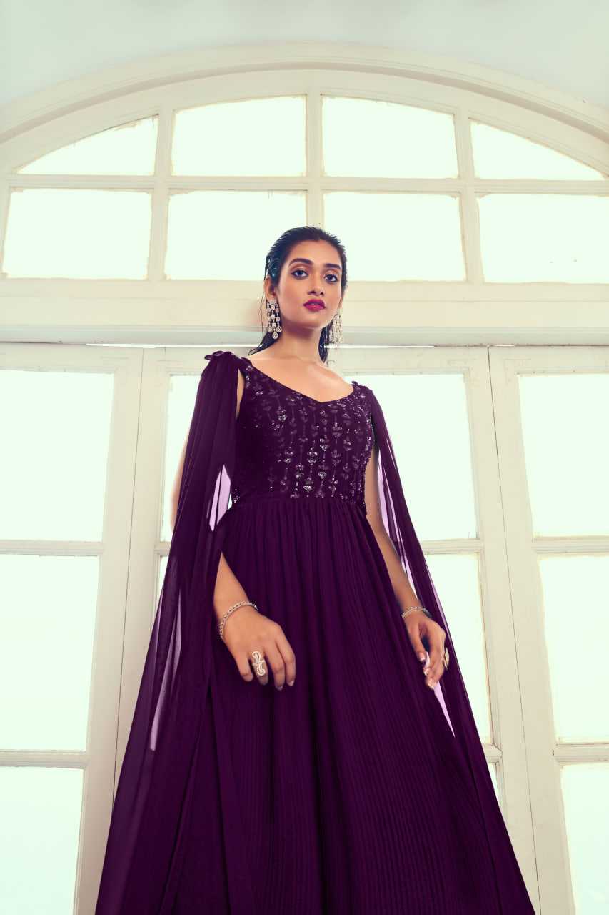 Ynf Georgette KESH417 4961 Gowns Wholesale Long Gowns Georgette Gown Purple Gown Manufacturer