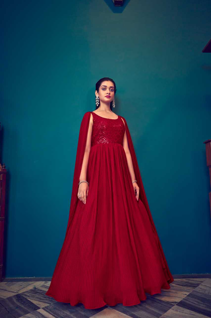 Ynf Georgette KESH417 4962 Gowns Wholesale Long Gowns Georgette Gown Red Gown Manufacturer