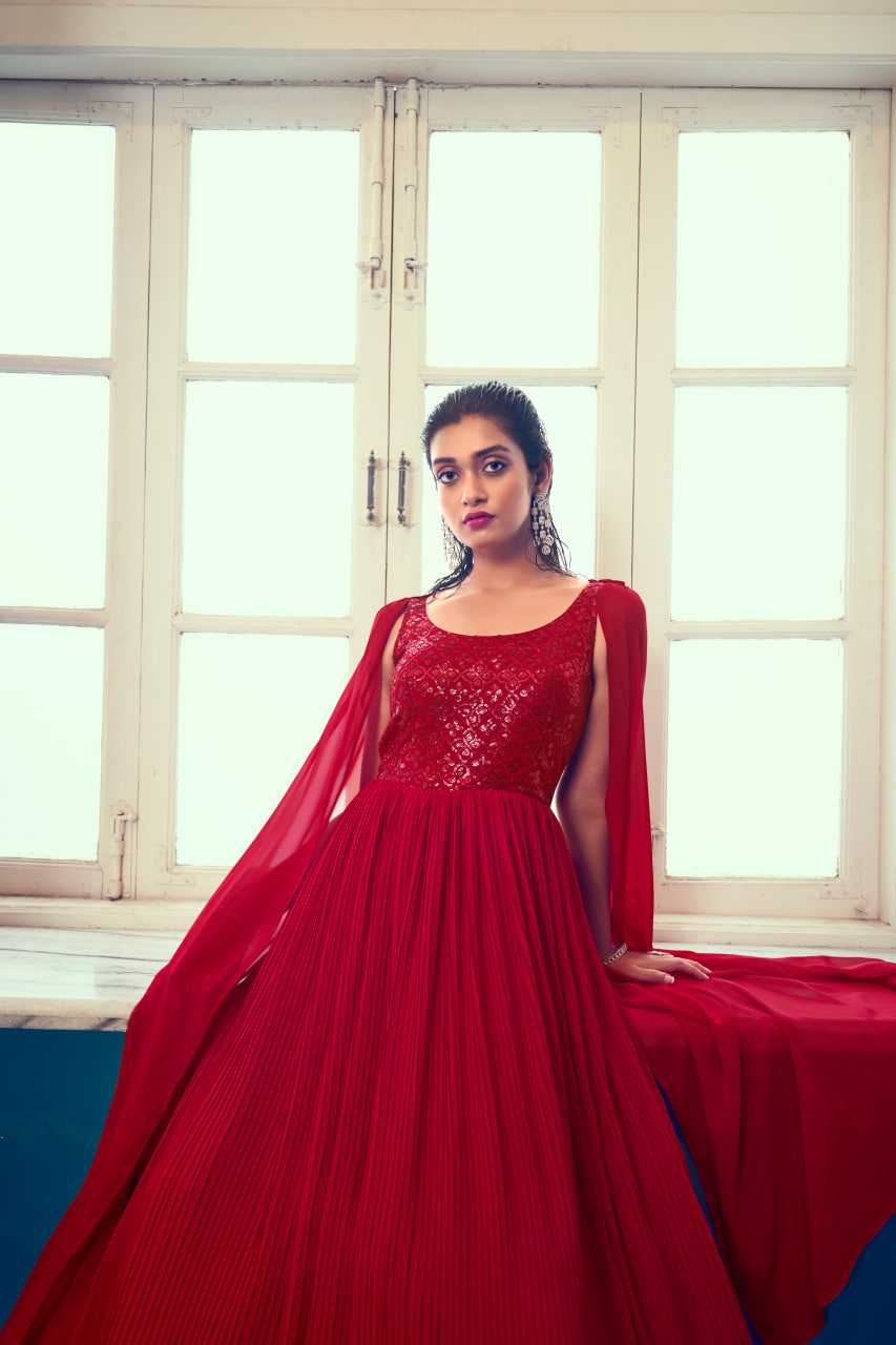 Ynf Georgette KESH417 4962 Gowns Wholesale Long Gowns Georgette Gown Red Gown Manufacturer