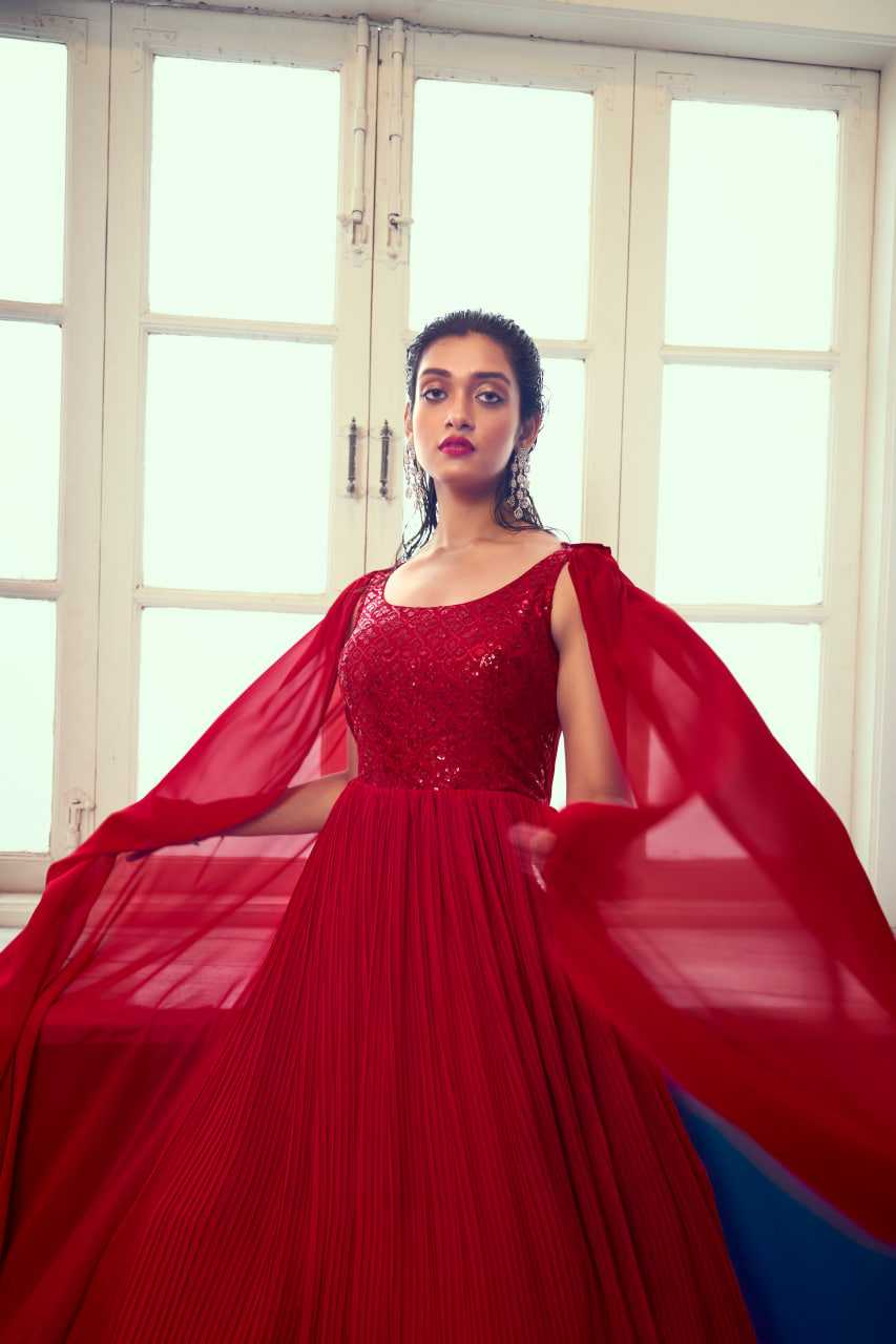 Ynf Georgette KESH417 4962 Gowns Wholesale Long Gowns Georgette Gown Red Gown Manufacturer