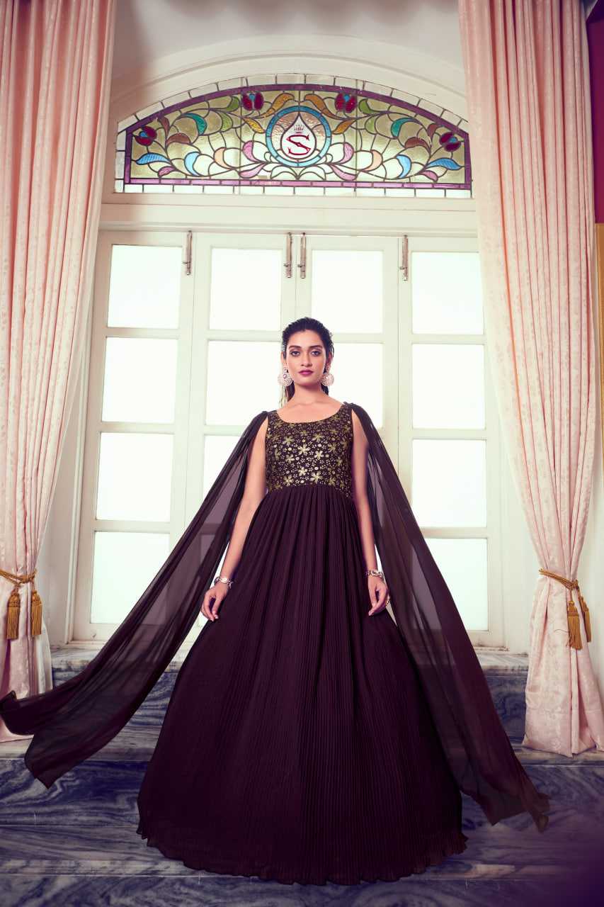 Ynf Georgette KESH417 4971 Gowns Wholesale Long Gowns Georgette Gown Purple Gown Manufacturer