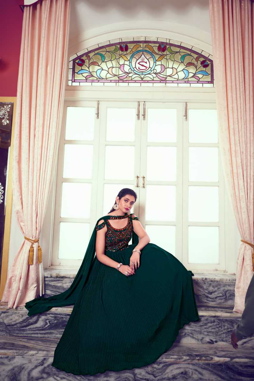 Ynf Georgette KESH417 4975 Gowns Wholesale Long Gowns Georgette Gown Green Gown Manufacturer