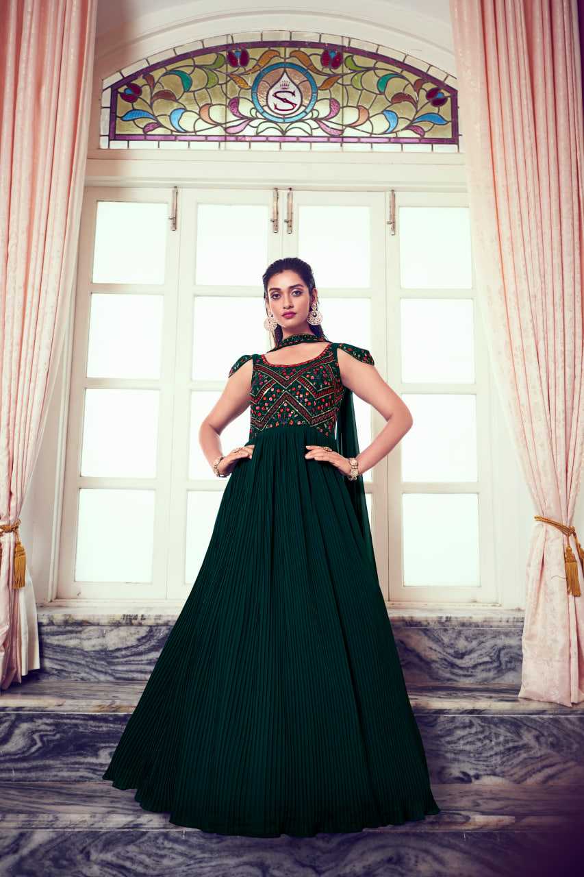 Ynf Georgette KESH417 4975 Gowns Wholesale Long Gowns Georgette Gown Green Gown Manufacturer