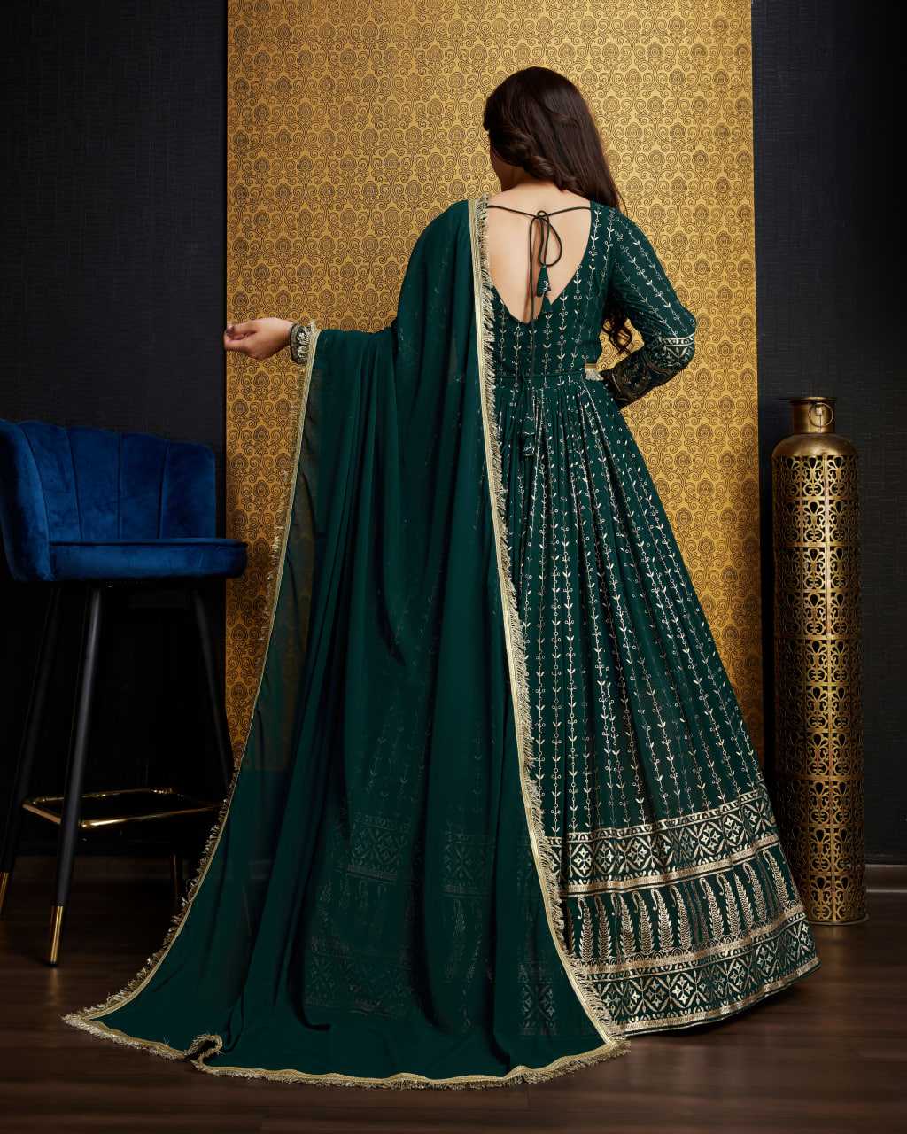 Ynf Georgette KESH417 5001 Gowns Wholesale Embroidery Gowns Georgette Gown Green Gown Manufacturer