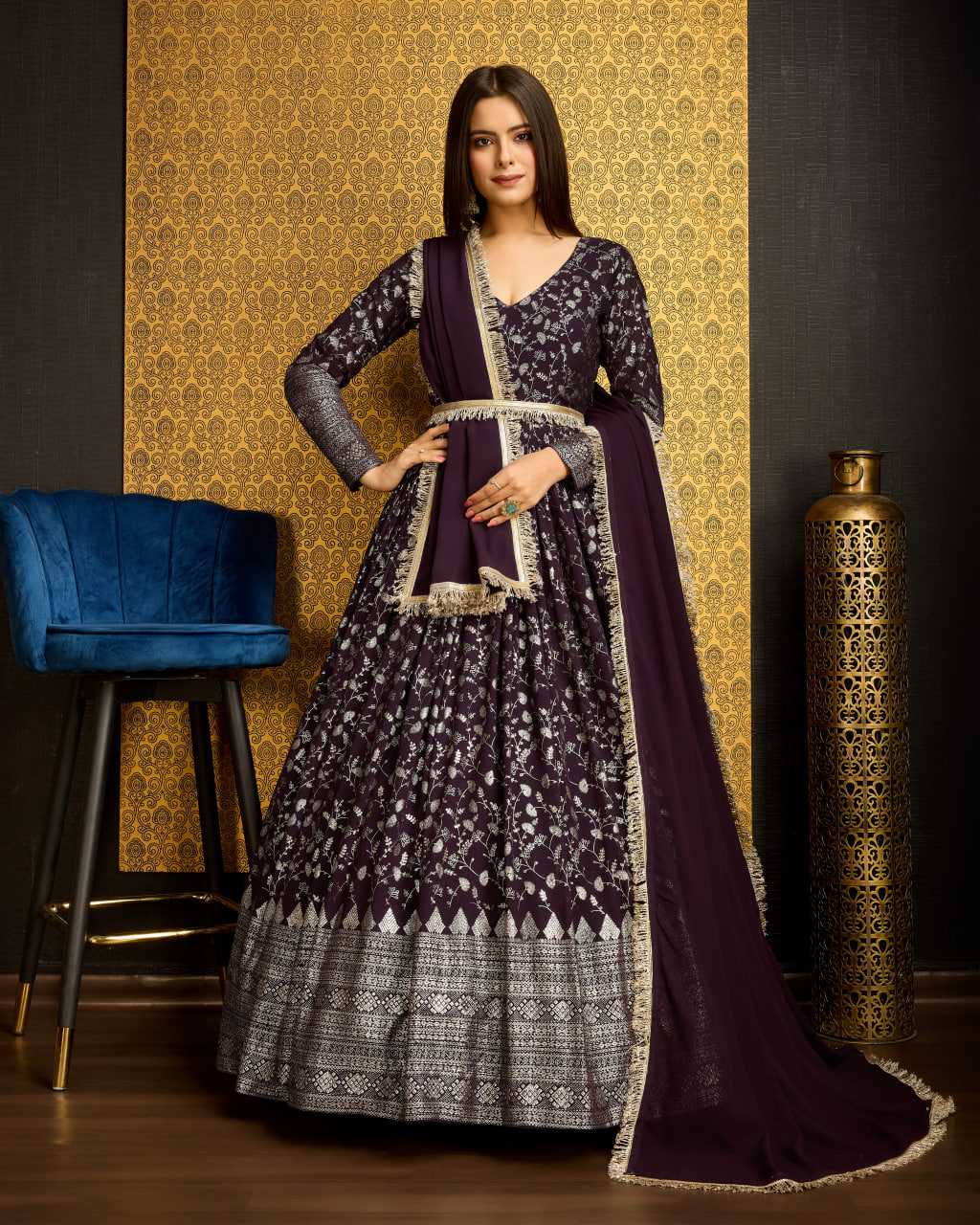 Ynf Georgette KESH417 5002 Gowns Wholesale Long Gowns Georgette Gown Purple Gown Manufacturer