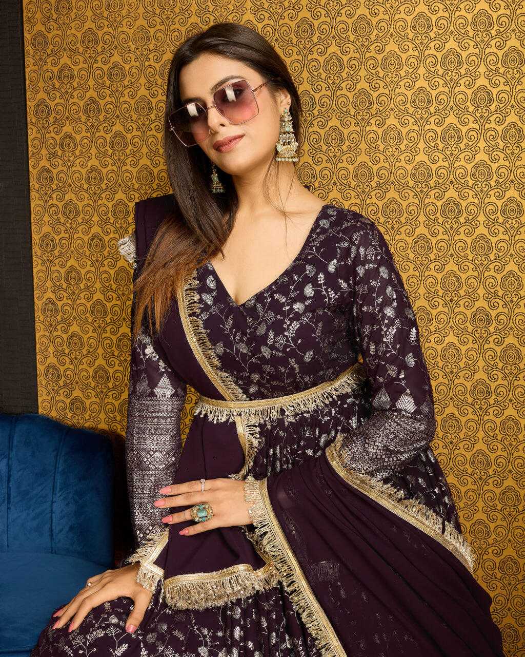 Ynf Georgette KESH417 5002 Gowns Wholesale Long Gowns Georgette Gown Purple Gown Manufacturer