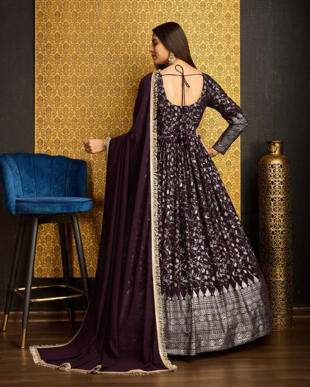 Ynf Georgette KESH417 5002 Gowns Wholesale Long Gowns Georgette Gown Purple Gown Manufacturer