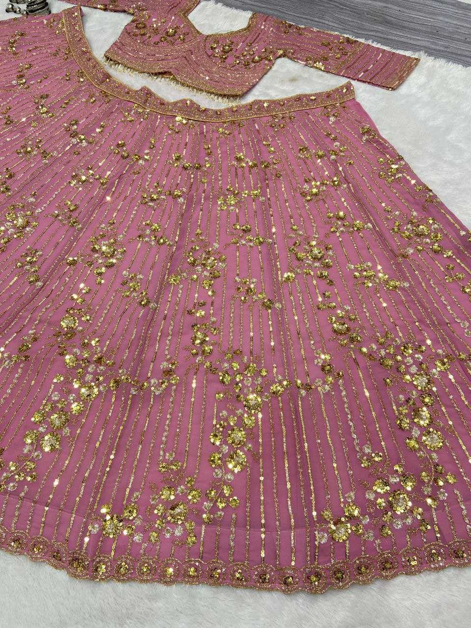 YNF GEORGETTE RIN121 1016 LEHENGAS WHOLESALEBRIDAL EMBROIDERED SEQUINS LEHENGAS MANUFACTURER        