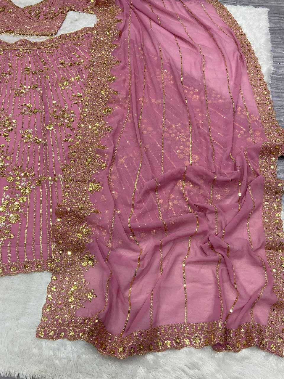 YNF GEORGETTE RIN121 1016 LEHENGAS WHOLESALEBRIDAL EMBROIDERED SEQUINS LEHENGAS MANUFACTURER        