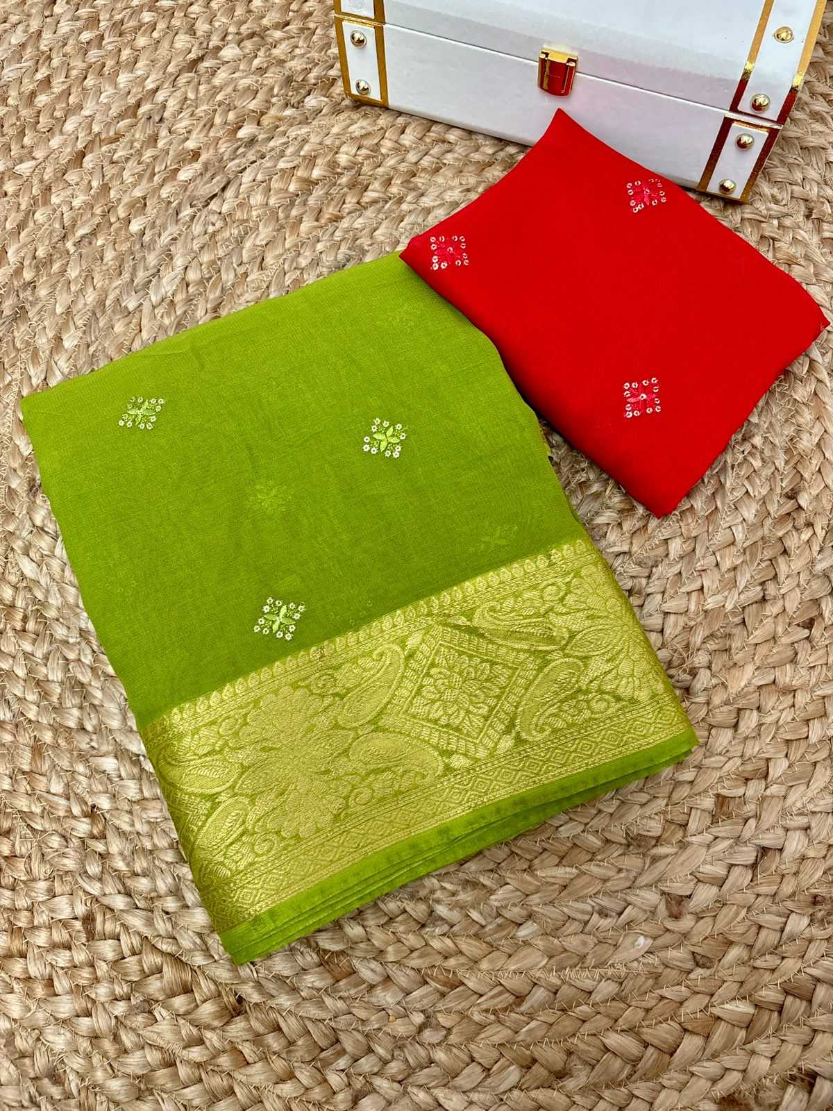 Ynf Georgette RIN178 SNT47 Sarees Wholesale Embroidered Sarees Butta Sarees Zari Border Sarees Manufacturer