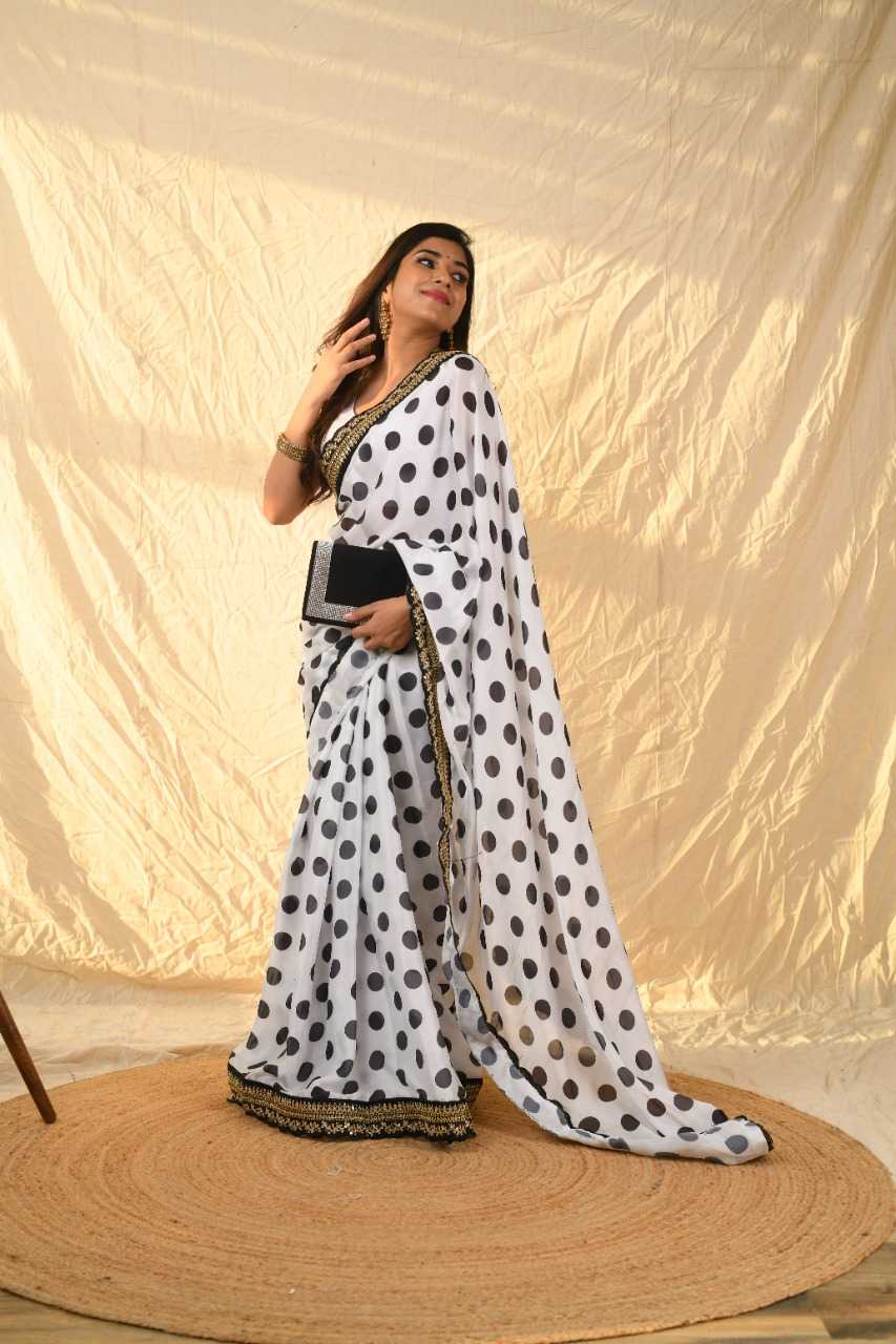 Ynf Georgette RIN185 POLKA DOTS Sarees Wholesale Designer Sarees Printed Sarees Sequence Sarees Manufacturer